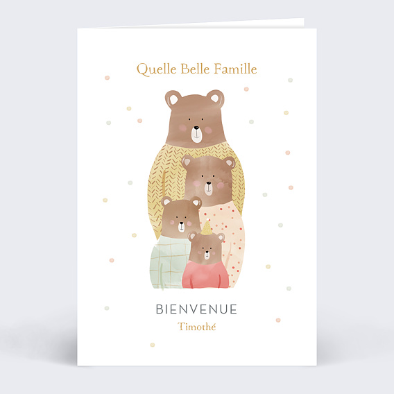 Carte félicitation naissance Famille Ours Recto