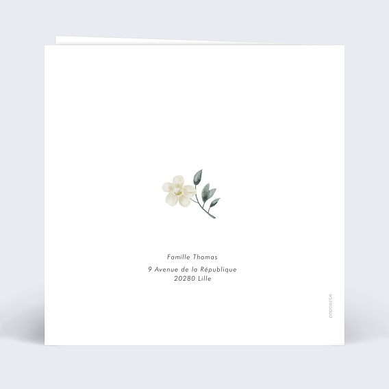 Carte félicitation naissance Champêtre Fleuri Verso