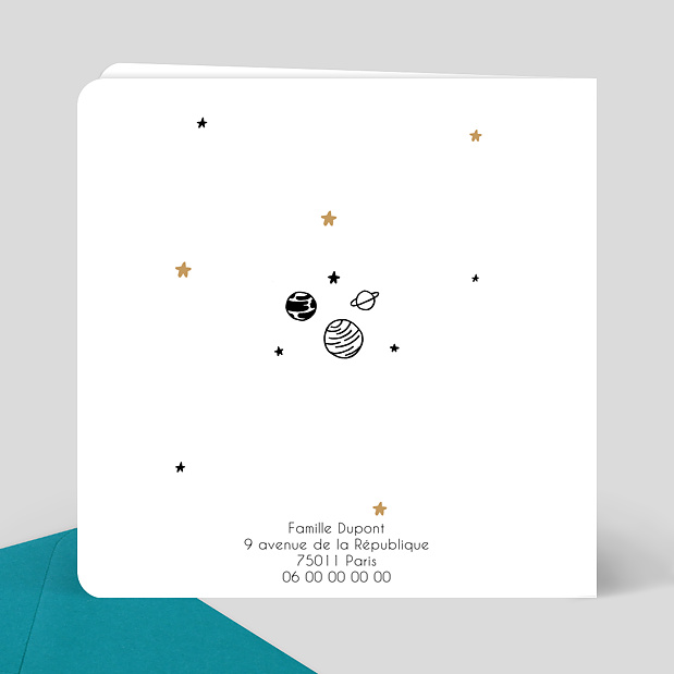 Carte de félicitations Naissance Petit astronaute Verso
