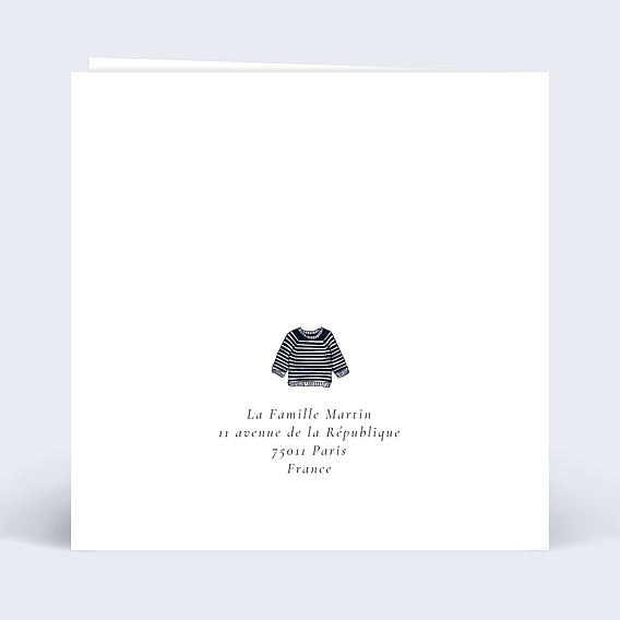 Carte félicitation naissance Marinière Verso