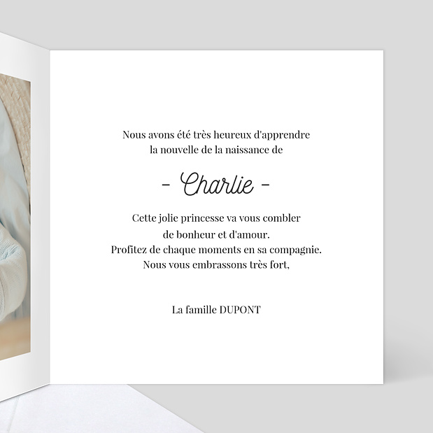 Carte de félicitations naissance Tirets jeu d'enfant Intérieur Droit