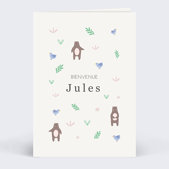 Carte félicitation naissance Animaux Pattern Recto