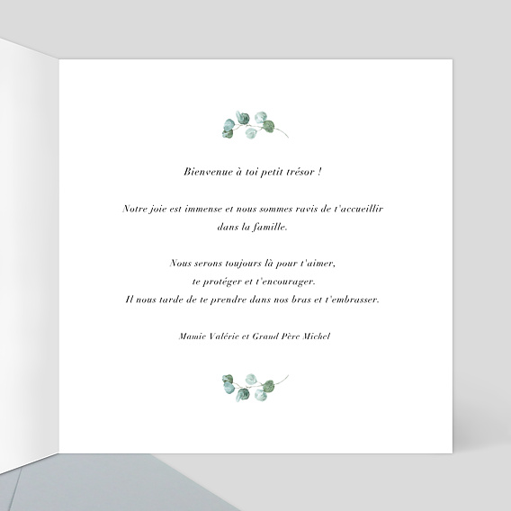 Carte félicitation naissance Douces Mains Intérieur Droit