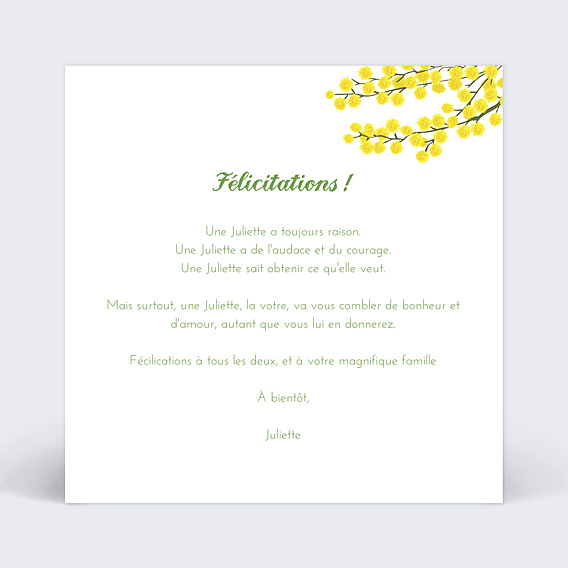 Félicitations Naissance Mimosa