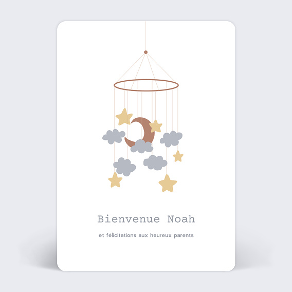 Carte félicitation naissance Mobile Nuage Recto