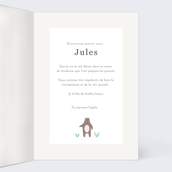 Carte félicitation naissance Animaux Pattern Intérieur Droit