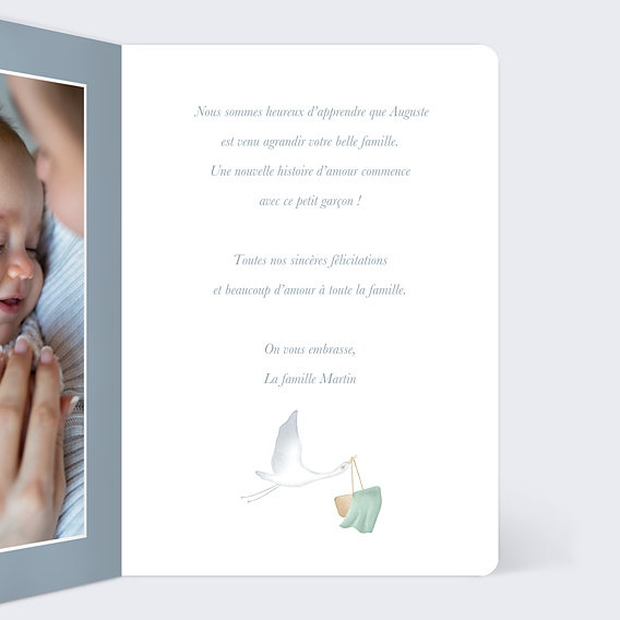 Carte félicitation naissance Cigogne Élégante Intérieur Droit