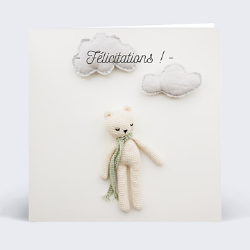 Carte de Félicitations naissance Virtuelle Tirets nounours