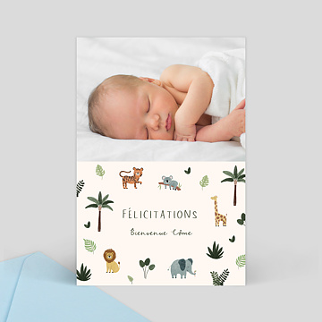 Carte f�licitations naissance Petite Jungle