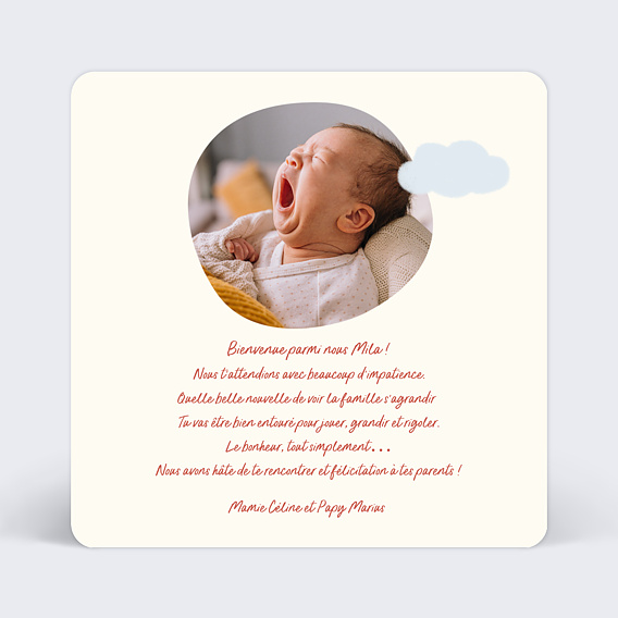 Carte félicitation naissance Bébé Été Verso