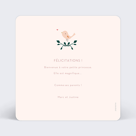 Carte félicitation naissance Couronne de Fleurs Verso