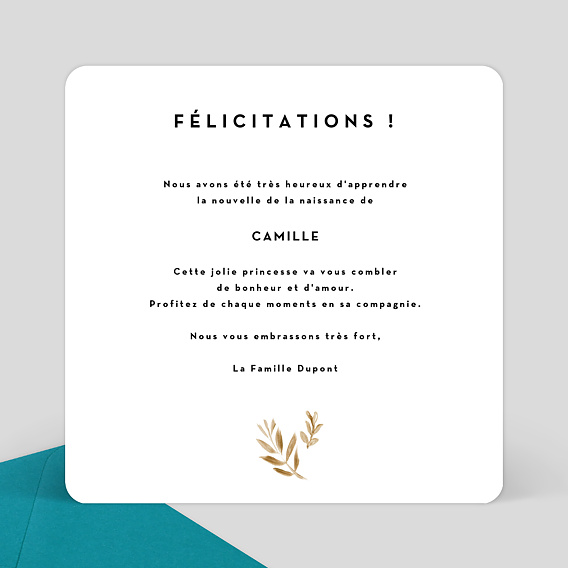 Carte félicitation naissance Golden Jungle Verso