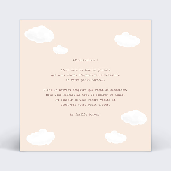 Carte félicitation naissance Nuage Arc-en-ciel Verso