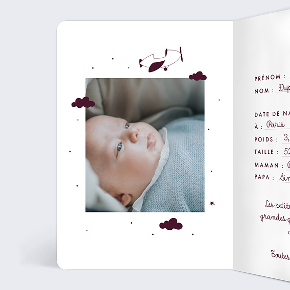 Carte félicitation naissance Passeport Intérieur Gauche