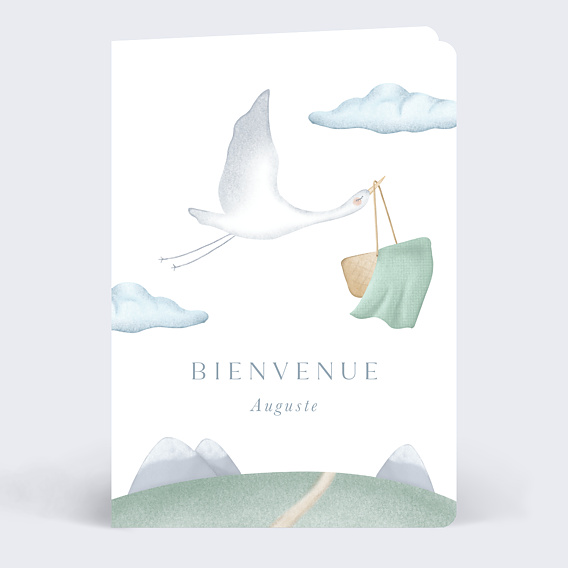 Carte félicitation naissance Cigogne Élégante Recto