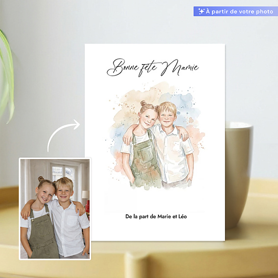 Carte fête des grands-mères Portrait en aquarelle