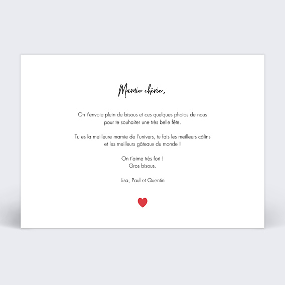 Carte fête des grands-mères Lettres Photos Verso