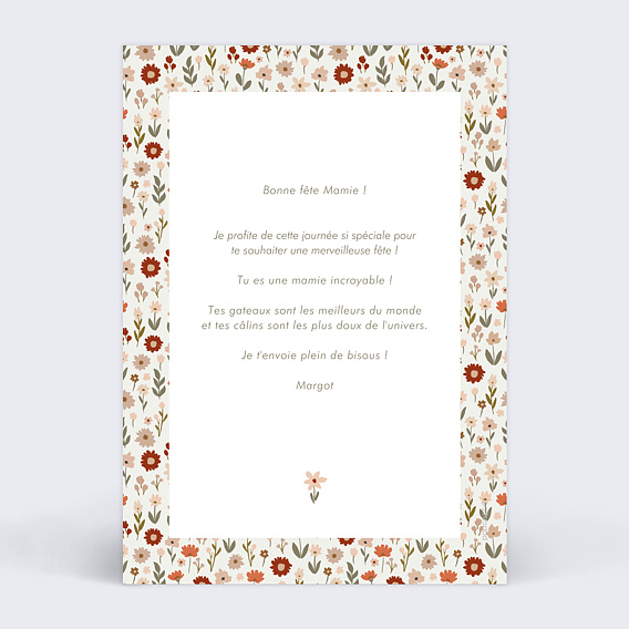 Carte fête des grands-mères Petites Fleurs Verso