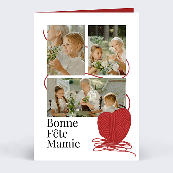 Carte fête des grands-mères Cœur Tricoté