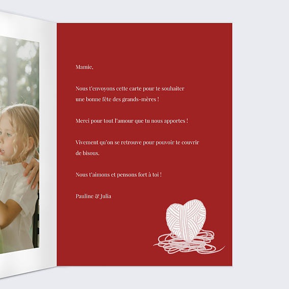 Carte fête des grands-mères Cœur Tricoté Intérieur Droit