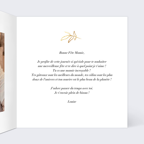 Carte fête des grands-mères Feuille Ocrée Intérieur Droit