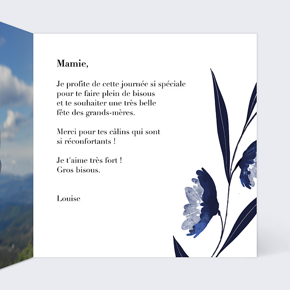 Carte fête des grands-mères Jardin Bleu Intérieur Droit