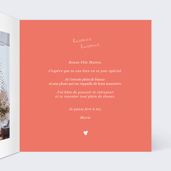 Carte fête des grands-mères Livraison de Bisous Intérieur Droit