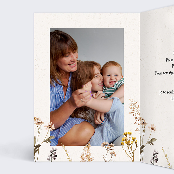 Carte fête des grands-mères Bouquet Fleurs Séchées Intérieur Gauche