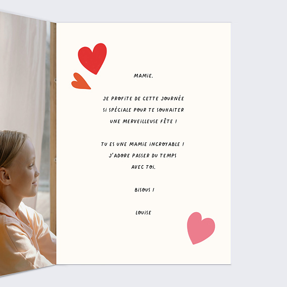 Carte fête des grands-mères Cœurs Expressifs Intérieur Droit