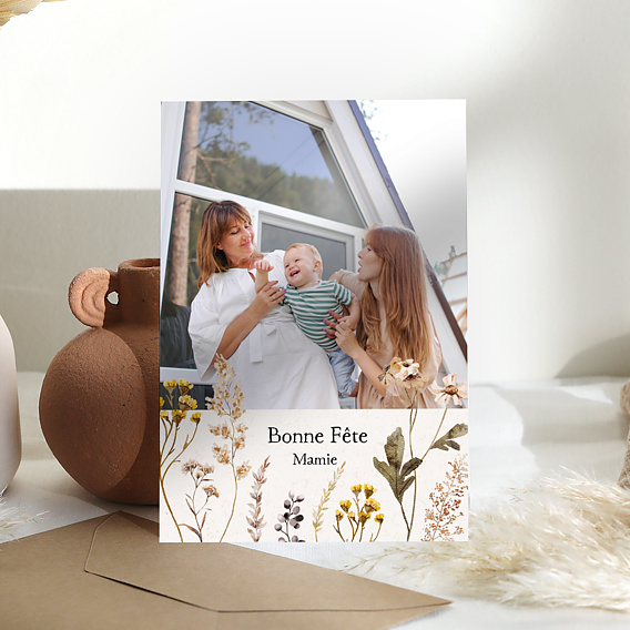 Carte fête des grands-mères Bouquet Fleurs Séchées Après 1