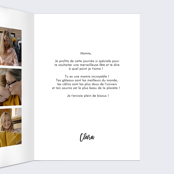 Carte fête des grands-mères Douce Écriture Intérieur Droit