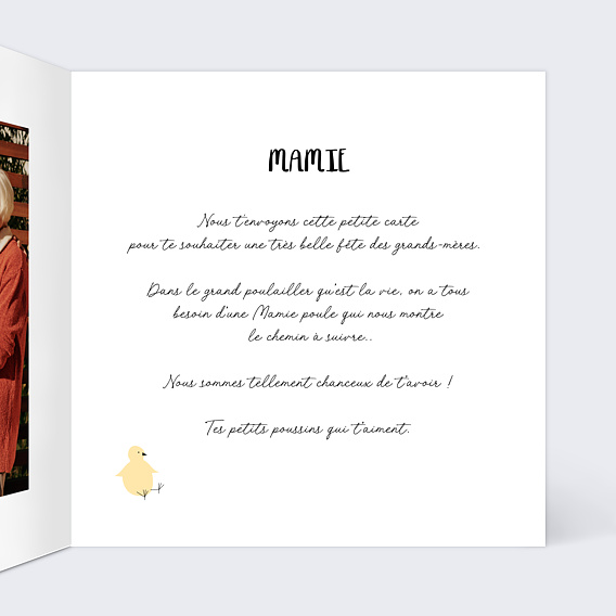 Carte fête des grands-mères Mamie Poule Intérieur Droit