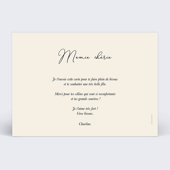 Carte fête des grands-mères Etiquette Coeur Verso