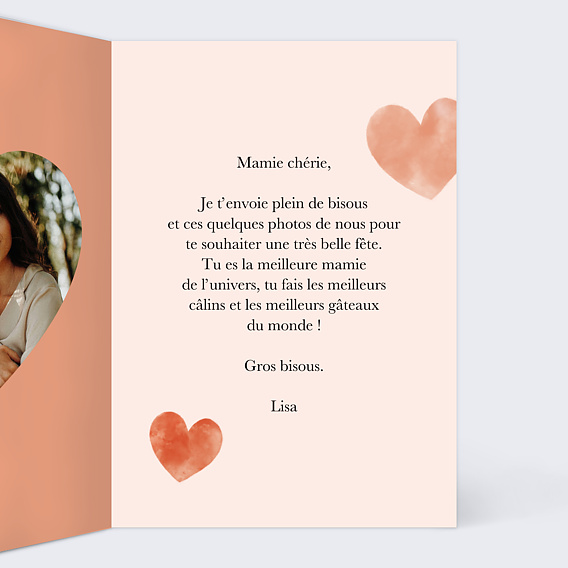 Carte fête des grands-mères Éclats de Cœurs Intérieur Droit