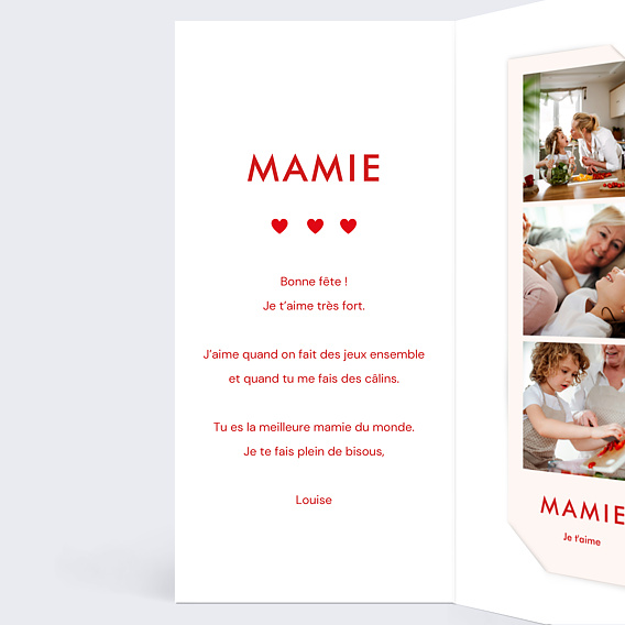 Carte fête des grands-mères 1001 Coeurs Intérieur Gauche