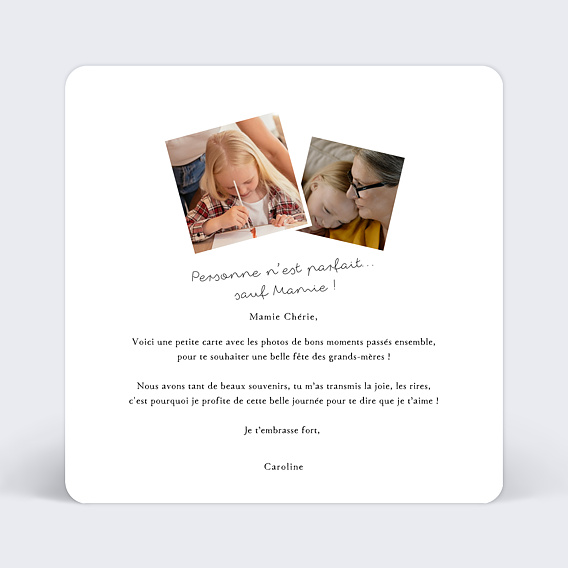 Carte fête des grands-mères Typographie Verso