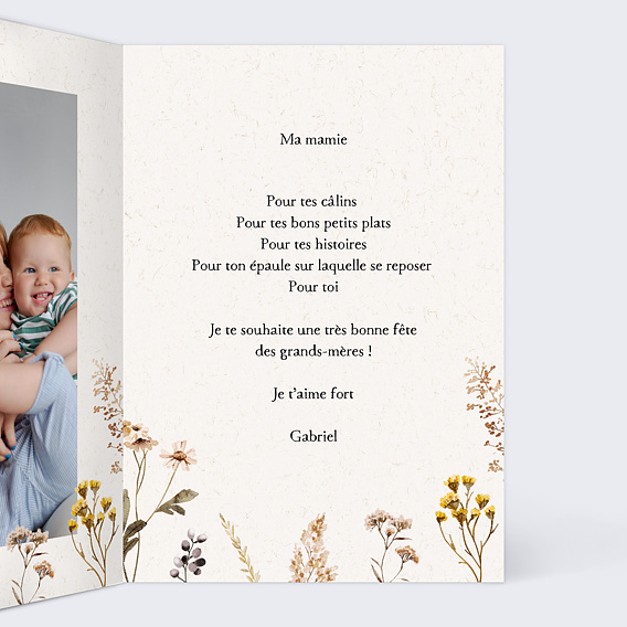 Carte fête des grands-mères Bouquet Fleurs Séchées Intérieur Droit