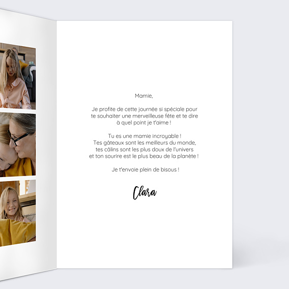 Carte fête des grands-mères Douce Écriture Intérieur Droit