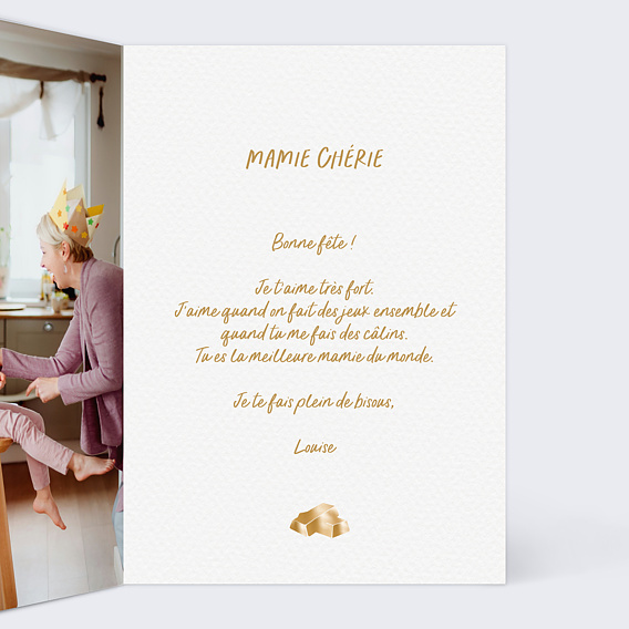 Carte fête des grands-mères Mamie en or Intérieur Droit