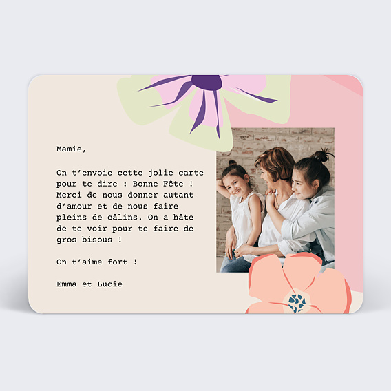 Carte fête des grands-mères Fleurs Aquarelle Verso