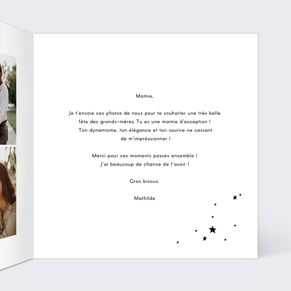 Carte fête des grands-mères Étoiles de Joie Intérieur Droit