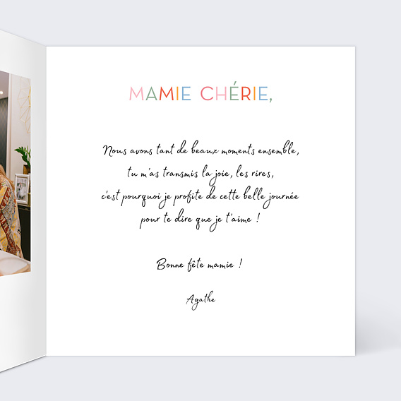 Carte fête des grands-mères Devinette Colorée Intérieur Droit