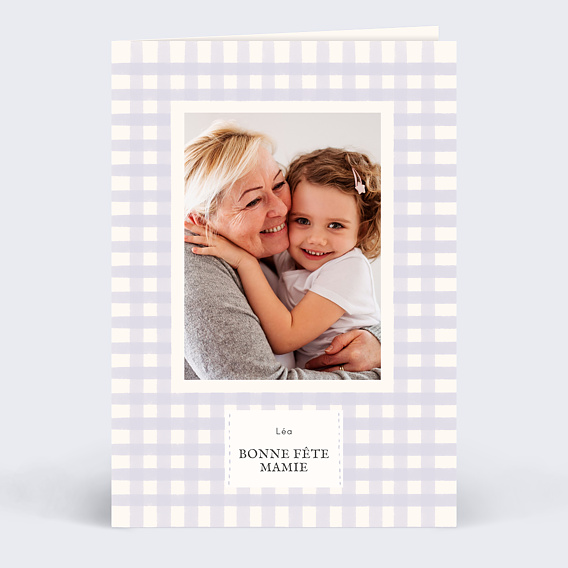 Carte fête des grands-mères Vichy lila
