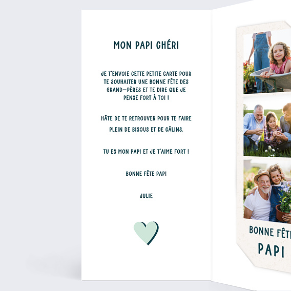 Carte fête des grands-pères Bonbon d'amour Intérieur Gauche