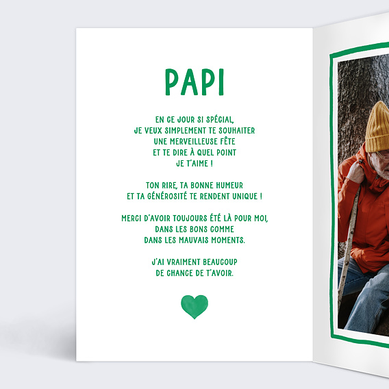 Carte fête des grands-pères Coeur Simple Papi Intérieur Gauche
