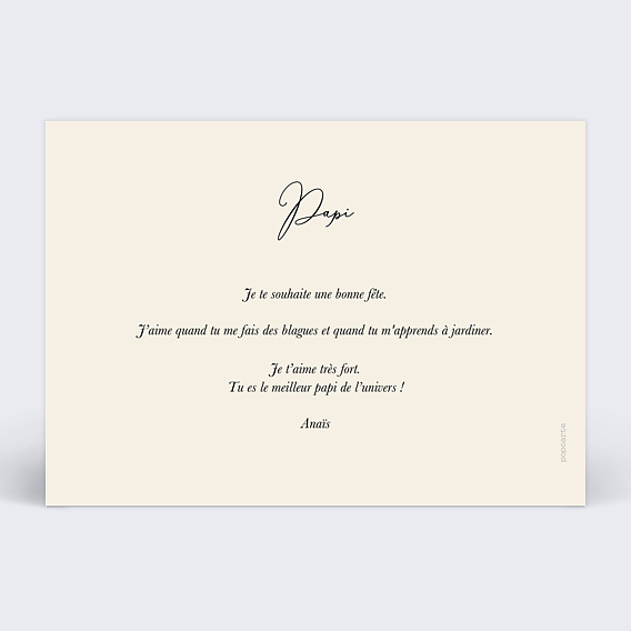 Carte fête des grands-pères Étiquette coeur Verso