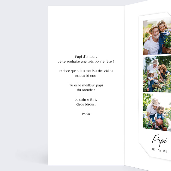 Carte fête des grands-pères Trois photos Intérieur Gauche