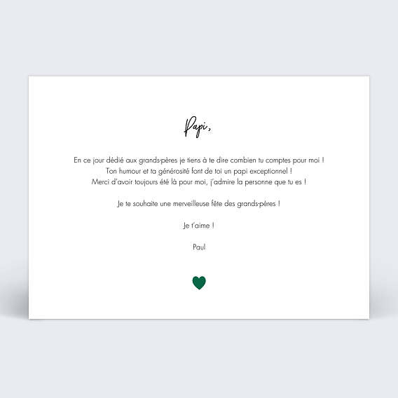 Carte fête des grands-pères Lettres Papi Verso