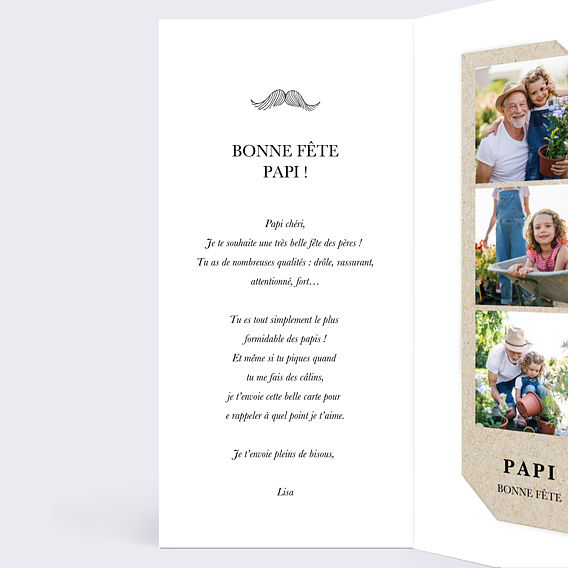 Carte fête des grands-pères Papi moustache Intérieur Gauche