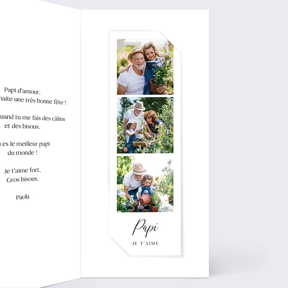 Carte fête des grands-pères Trois photos Intérieur Droit